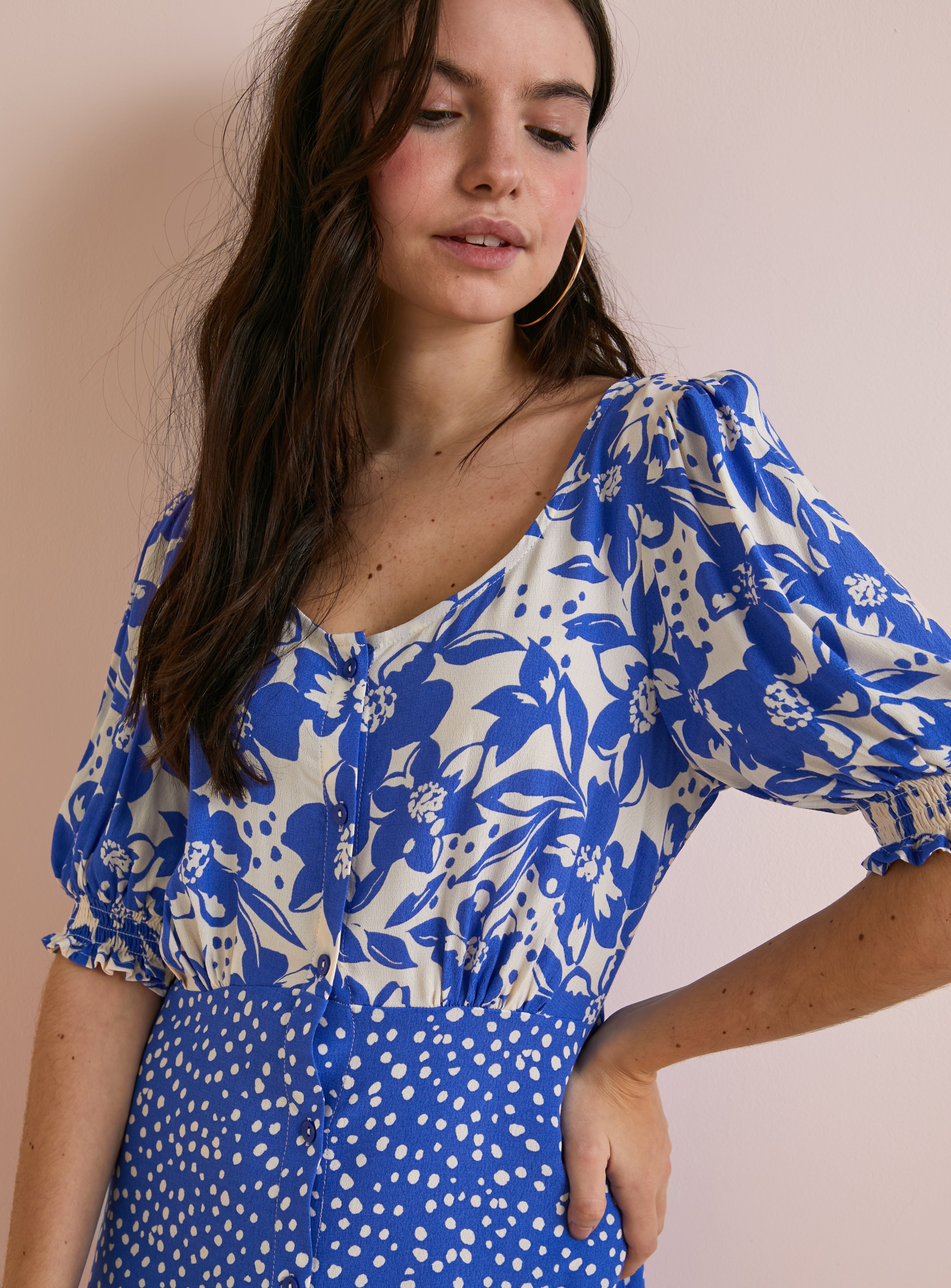 Everbelle Patchwork Dotty Floral Midi Dress 18 - Image 3 thumbnail